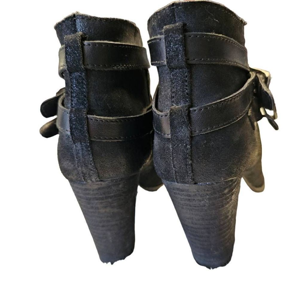 Reba Zania Leather Black Metalic  Harness Strap Buckle Booties  Western Boho Siz - Picture 3 of 7